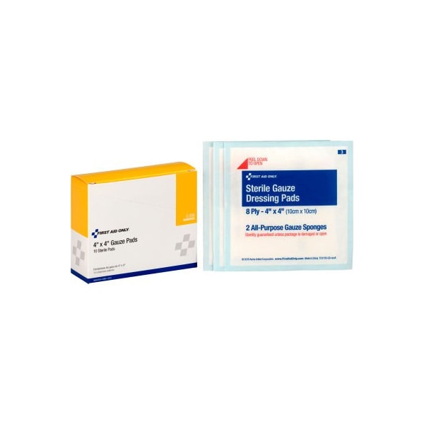 Acme United First Aid Only Sterile Gauze Pads, 4in x 4in, 10/Box, 24PK 3-300 - main